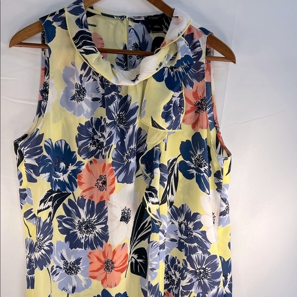 Ann Taylor Factory Floral Ruffled Sleeveless Blouse - Yellow, Blue, Coral - Picture 2 of 3